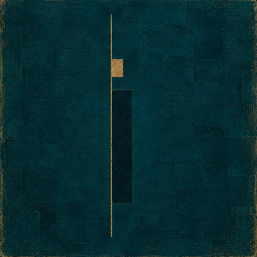 Driana: a gold line and small gold square beside a dark vertical shape