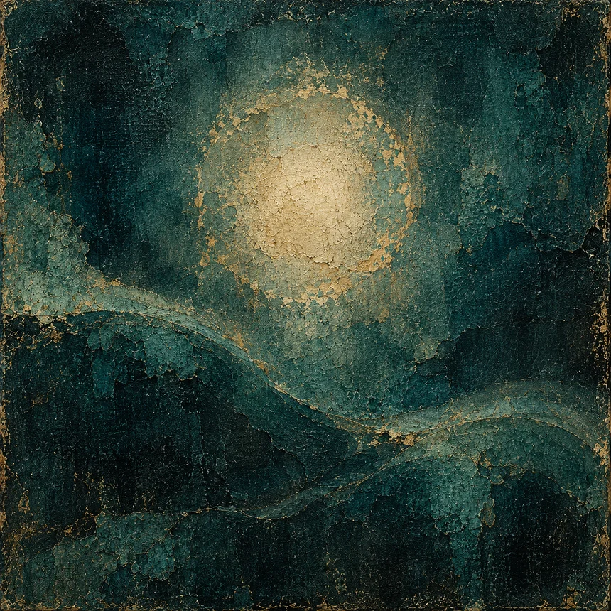 Ertigo: a textured golden halo above dark teal waves